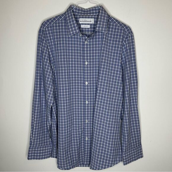 Mizzen+Main Leeward Ocean Blue and White Plaid LS Luxury Shirt in size XXL Trim - Picture 6 of 7